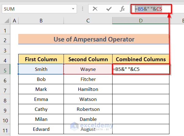 Inserting Formula to Join Two Columns in Excel