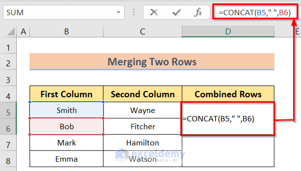 Inserting Formula to Join Two Rows