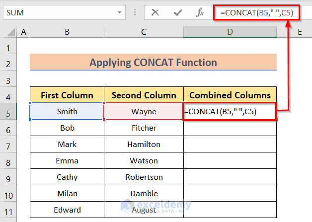 Inserting Formula to Join Two Columns in Excel
