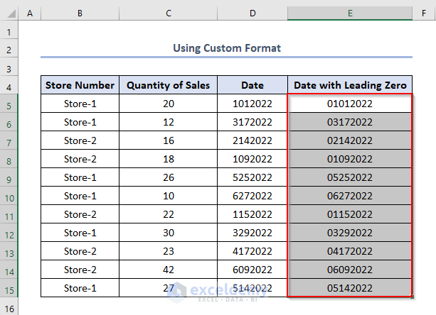 leading zero in excel date format, using Custom Number format