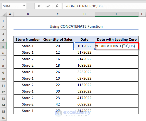 leading zero in excel date format, using CONCATENATE function