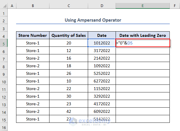 leading zero in excel date format, using Ampersand operator