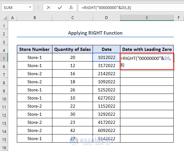 leading zero in excel date format, using RIGHT function