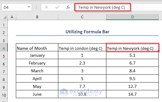 how to make a title in excel using Formula Bar