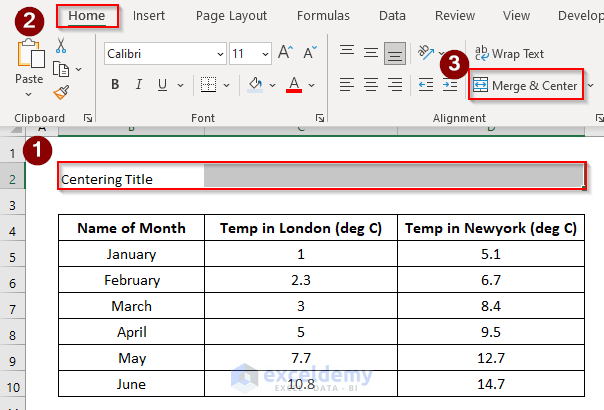 how to make a title in excel, centering title