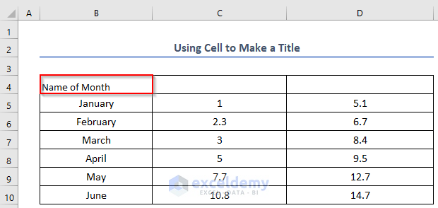 how to make a title in excel using cell