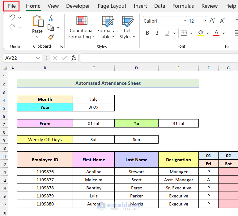 how to make automated attendance sheet in excel