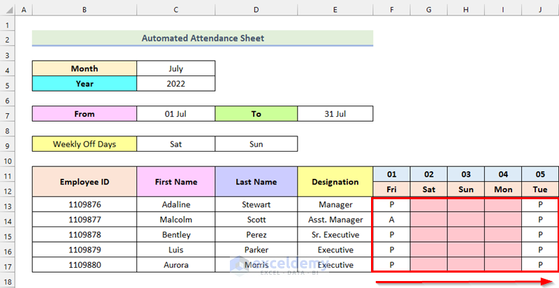 how to make automated attendance sheet in excel Inserting Attendance Data