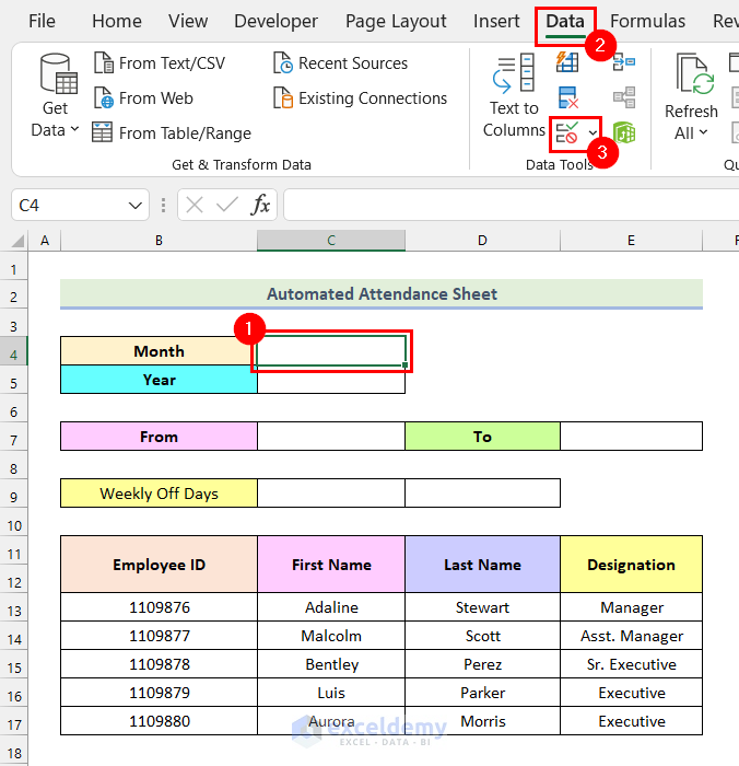 how to make automated attendance sheet in excel Creating Month and Year List