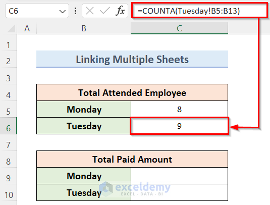 Use of COUNTA Function to Make Summary in Excel from Different Sheets