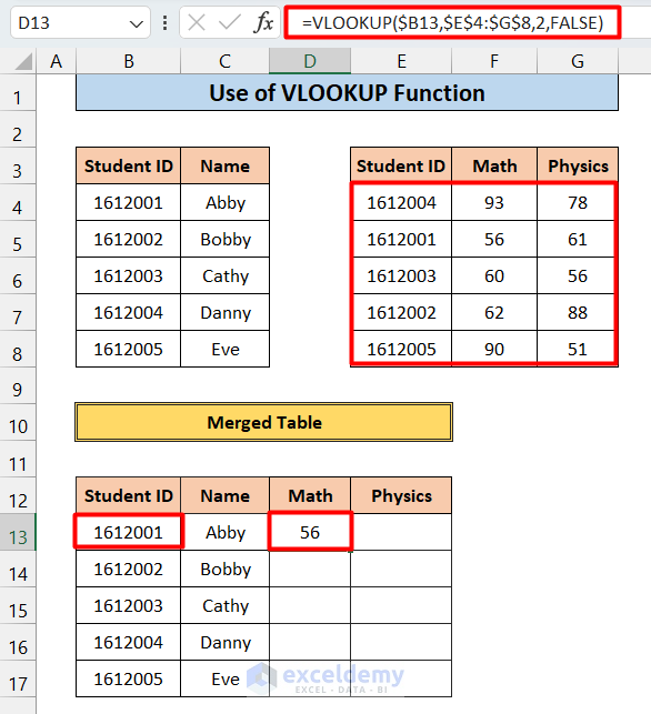 Use VLOOKUP to Merge Datasets in Excel