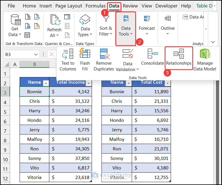 Establish Relationships Between Both Tables to Merge Two Pivot Tables