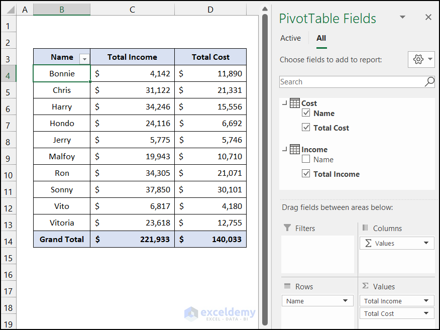 How to merge two pivot tables in Excel