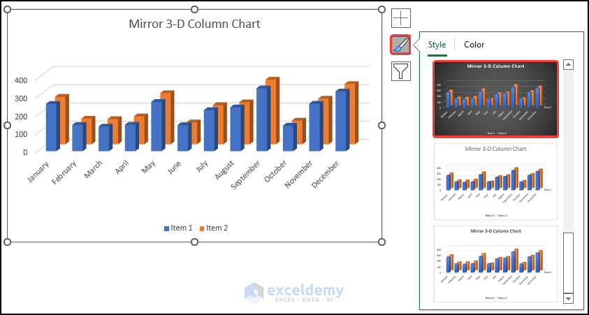 get the mirror 3-D Column Chart in Excel 