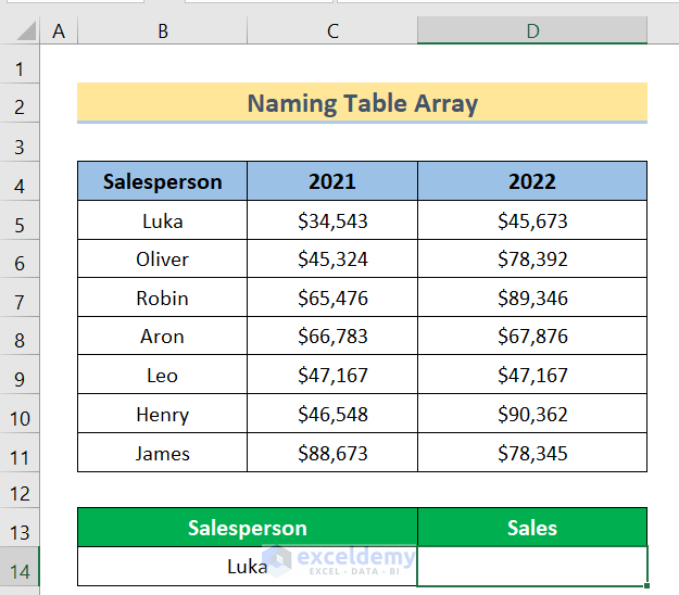Procedures to Name a Table Array