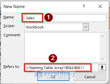 Procedures to Name a Table Array