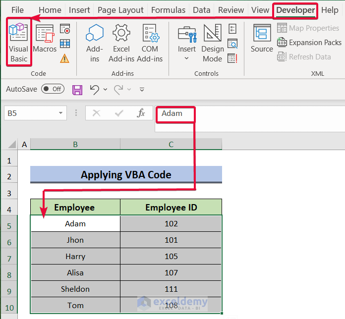 opening visual basic tab to paste in reverse order in excel