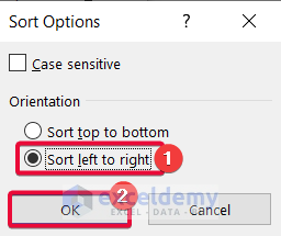 selecting left to right sorting to paste in reverse order in excel