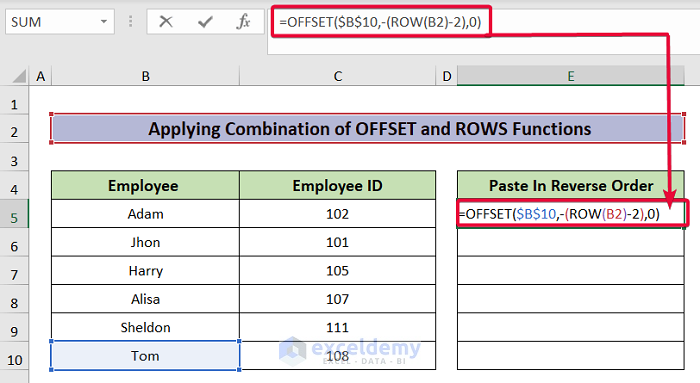 Reverse Order Variable How to Paste in Reverse Order in Excel - 7 Methods