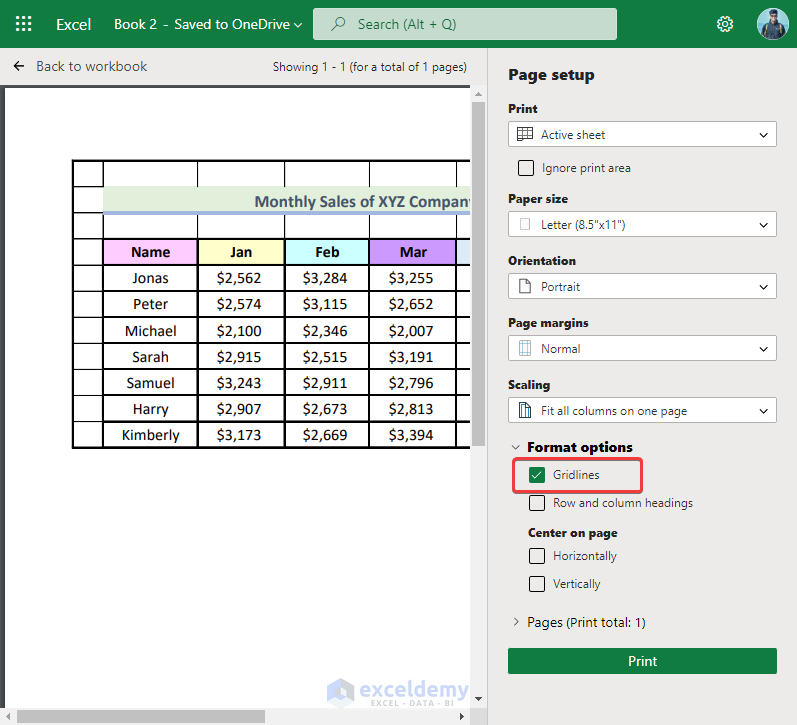 how to print gridlines in excel online Utilizing Page Setup Options to Print Gridlines