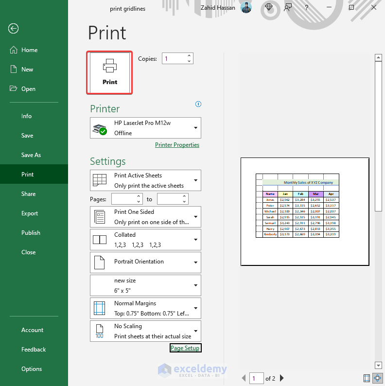 How to Print Gridlines in Excel 365