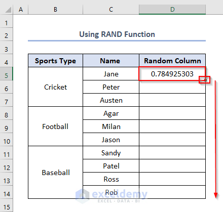 Using RAND Function to Randomly Select Names in Excel