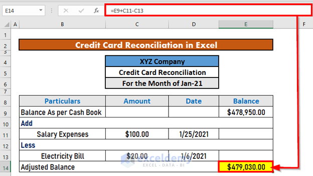 how to reconcile credit card statements in excel