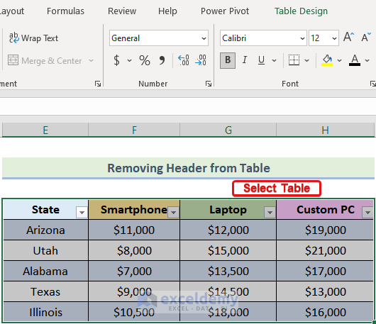 how to remove column headers in excel How to Remove Column Headers from Table in Excel