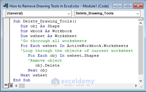 Remove Drawing Tools Using VBA Code in Excel