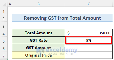 Entering GST Percentages of Total Amount
