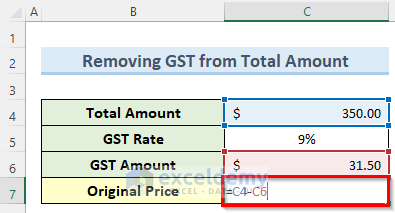 Determining the Price After Removing GST from Total Amount