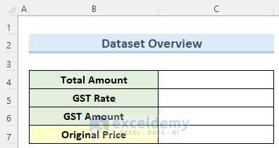 how to remove gst from total amount in excel