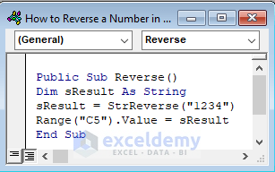 VBA code to reverse a number in excel