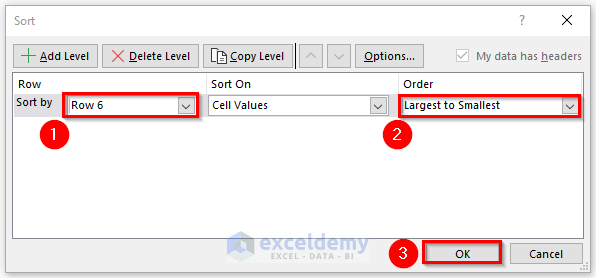 Reverse Order of Data Using Excel Sort Dialog Box