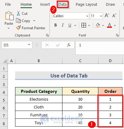 Use Excel Data Tab to Reverse Order of a Table