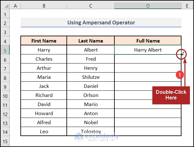 Using Fill Handle Tool to Reverse Text to Columns in Excel