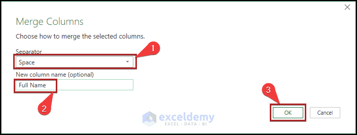 Filling up Merge Columns Wizard