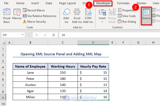 Opening XML Source Panel and Adding XML Map