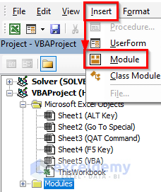 inserting module to select visible cells in excel