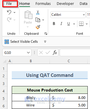 opening QAT to select visible cells in excel