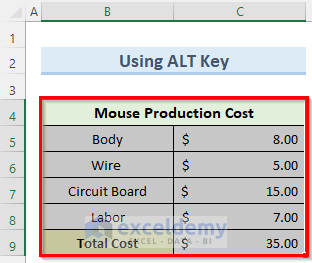 Alt to key to select visible cells in excel