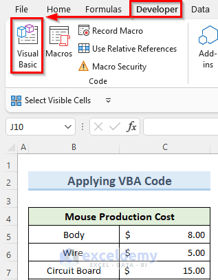 opening VBA window to select visible cells in excel