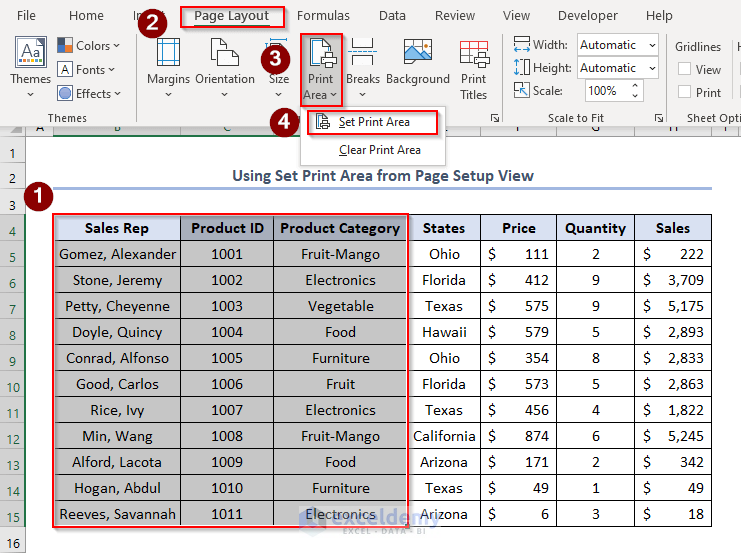 how to set print area in excel for multiple pages, using Set Print Area