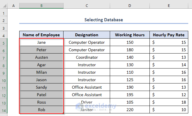 how to show count in excel status bar, selecting database