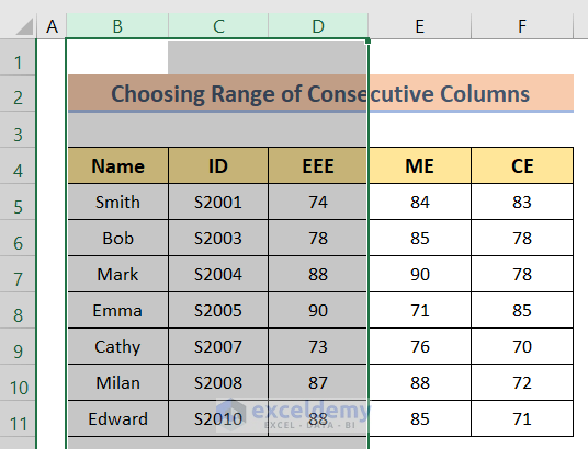 Selecting Consecutive Columns to Skip a Column When Selecting in Excel