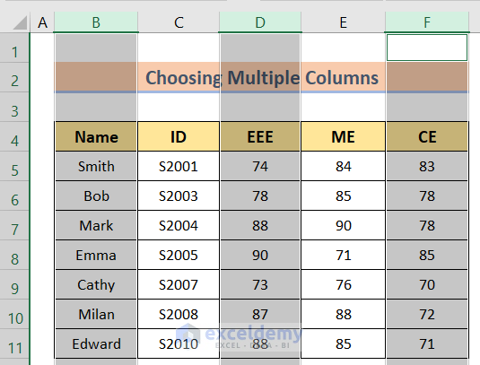Choosing Multiple Columns to Skip Column When Selecting in Excel