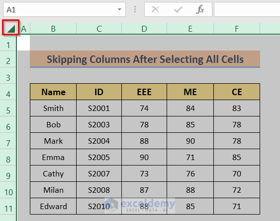 Selecting the whole worksheet to Skip Column When Selecting in Excel