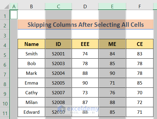 Skipping Desired Columns to Skip a Column When Selecting in Excel