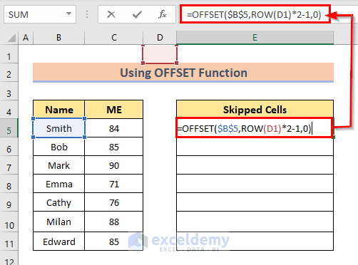 Inserting OFFSET function to Skip Cells in Excel Formula