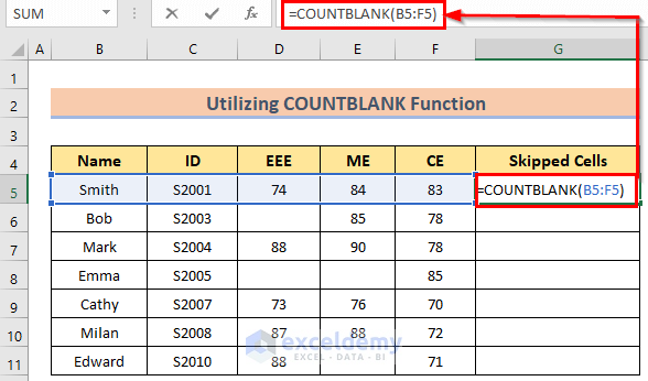 Inserting COUNTBLANK Function to Skip Cells in Excel Formula